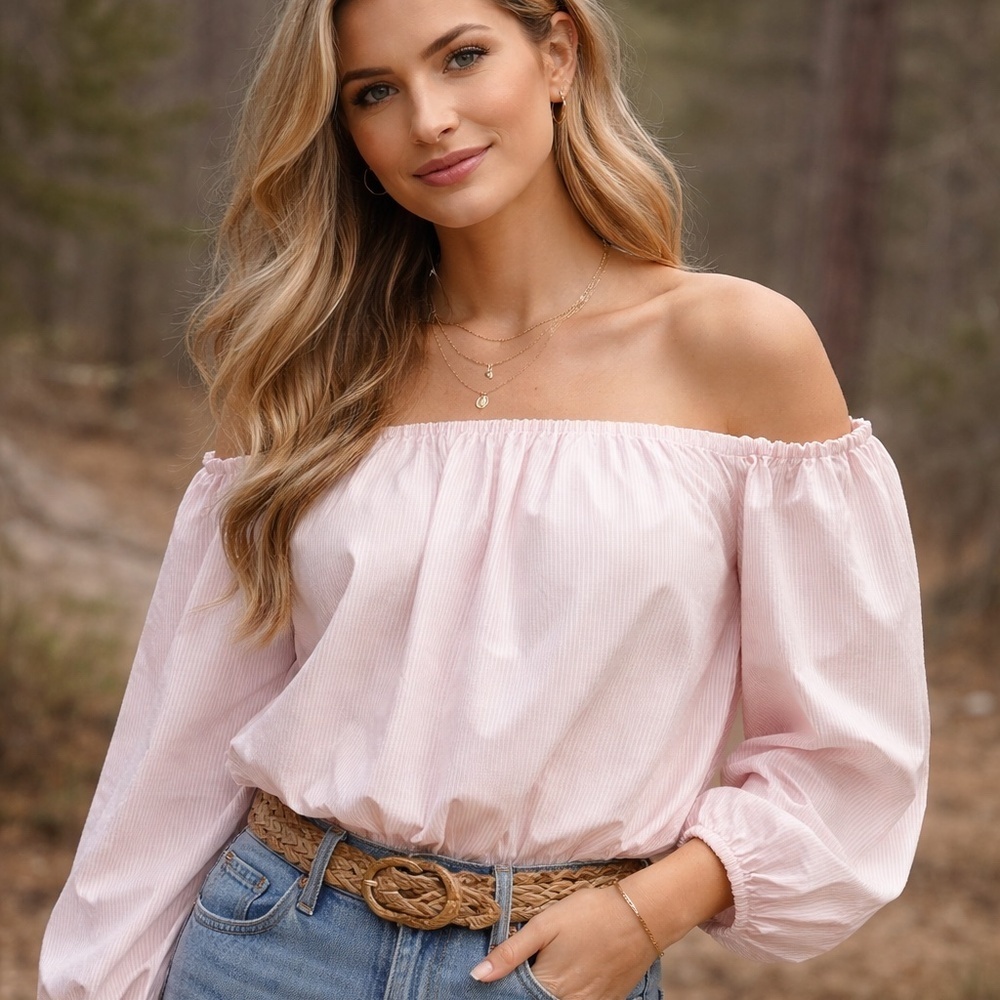 Nwt 7 For All Mankind Striped Off The Shoulder Top/Xsmall